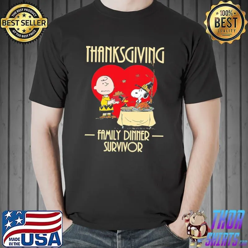 Peanuts snoppy fall thanksgiving family dinner survivor heart classic shirt