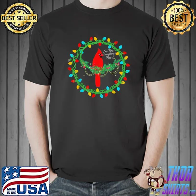 Red Cardinal Bird Lovers Matching Ugly Christmas Light T-Shirt