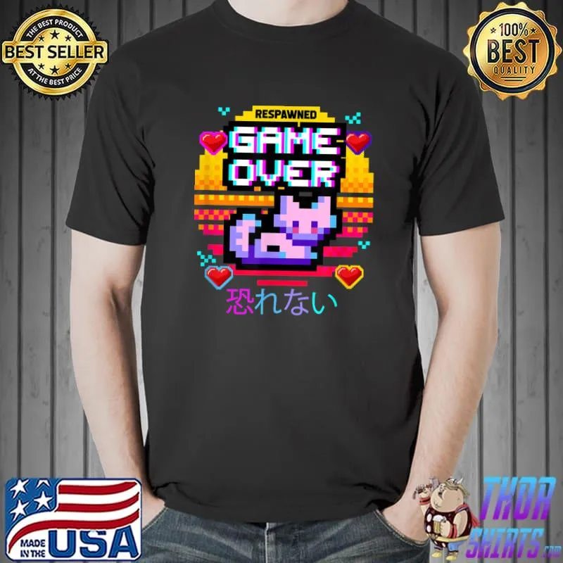 Respawned Game Over Cat Heart Vintage Sunset T-Shirt
