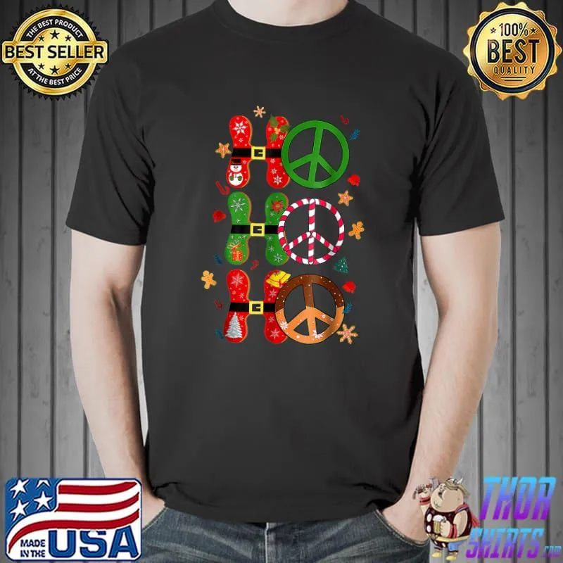 Retro Groovy Ho Ho Ho Peace Santa Cookie Elf Christmas T-Shirt