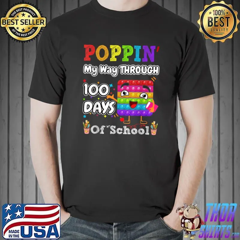 Retro Groovy Poppin' My Way Through 100 Days Of School T-Shirt