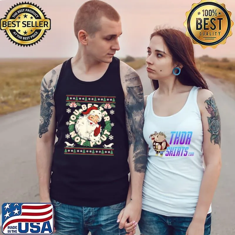 Retro Groovy Vibe Better Not Pout Cute Santa Face Christmas T-Shirt Tank Top