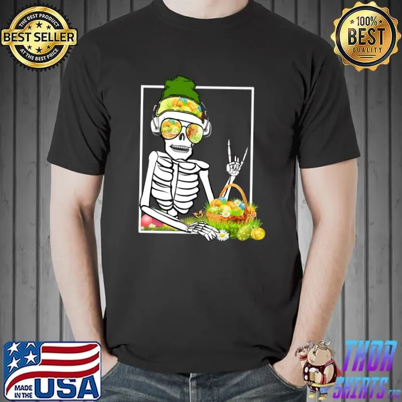 Rock On Rocker Skeleton Hand Rock Pajamas Easter Eggs Basket T-Shirt