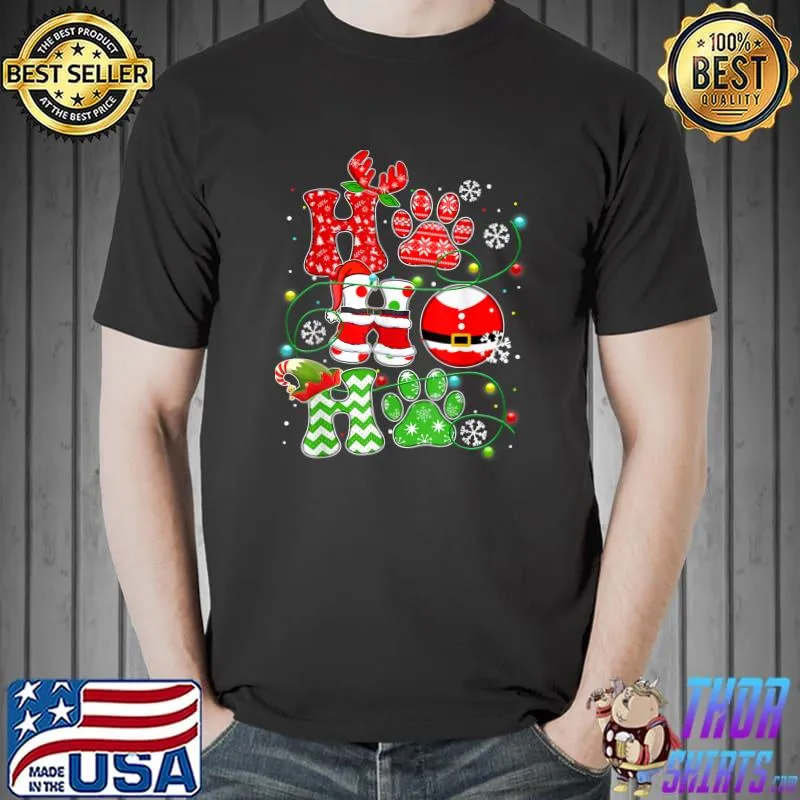 Santa Claus Ho Ho Ho Dog Paw Dog Mom Dad Christmas Pajama T-Shirt
