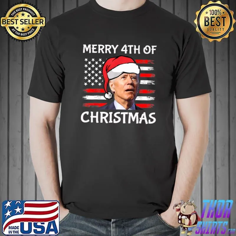 Santa Joe Biden Confused Merry 4th Of Christmas America Flag T-Shirt