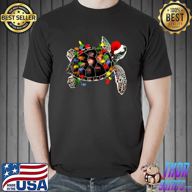 Sea Turtle Christmas Lights Santa Hat Merry Christmas T-Shirt