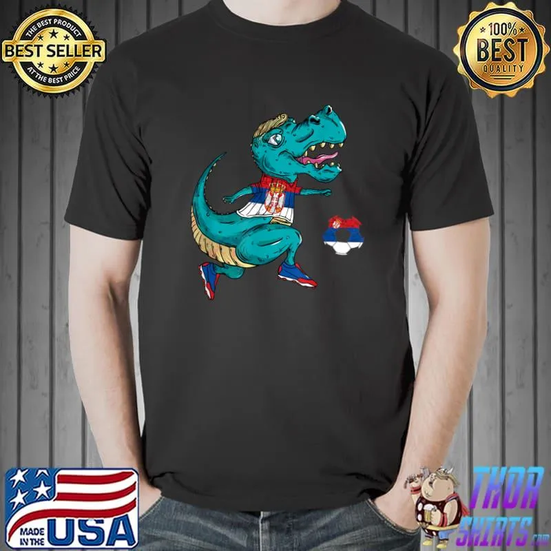 Serbia Dino T-Rex Serbian Football Serbia Flag Serbian Pride T-Shirt