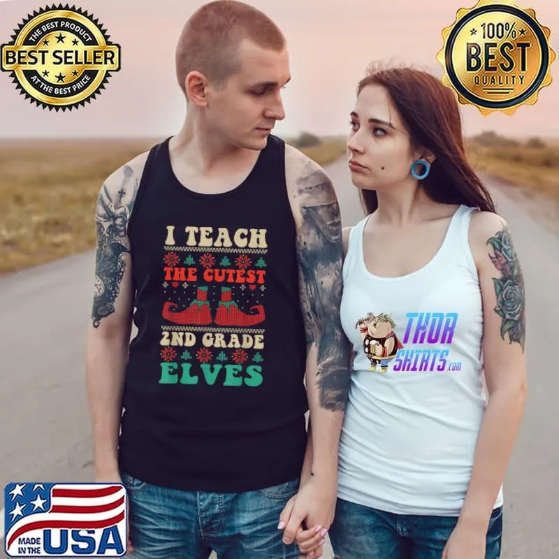 Teacher I Teach Cutest 2nd Grade Elves Elf Groovy Christmas Retro T-Shirt Tank Top