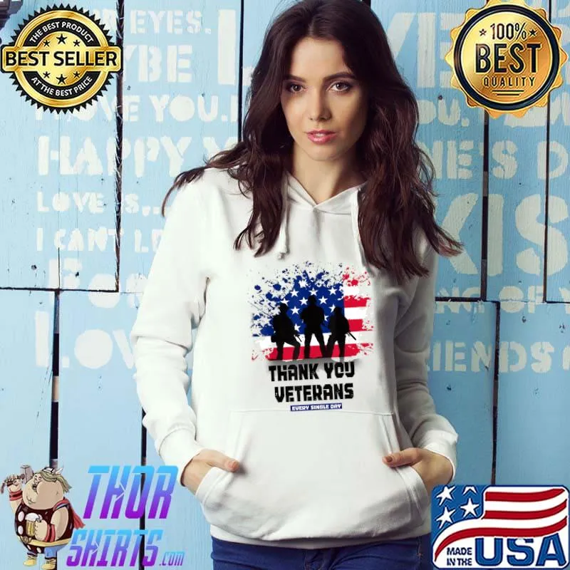 Thank You Veterans American Flag Distress Proud Military Watercolor T-Shirt Hoodie