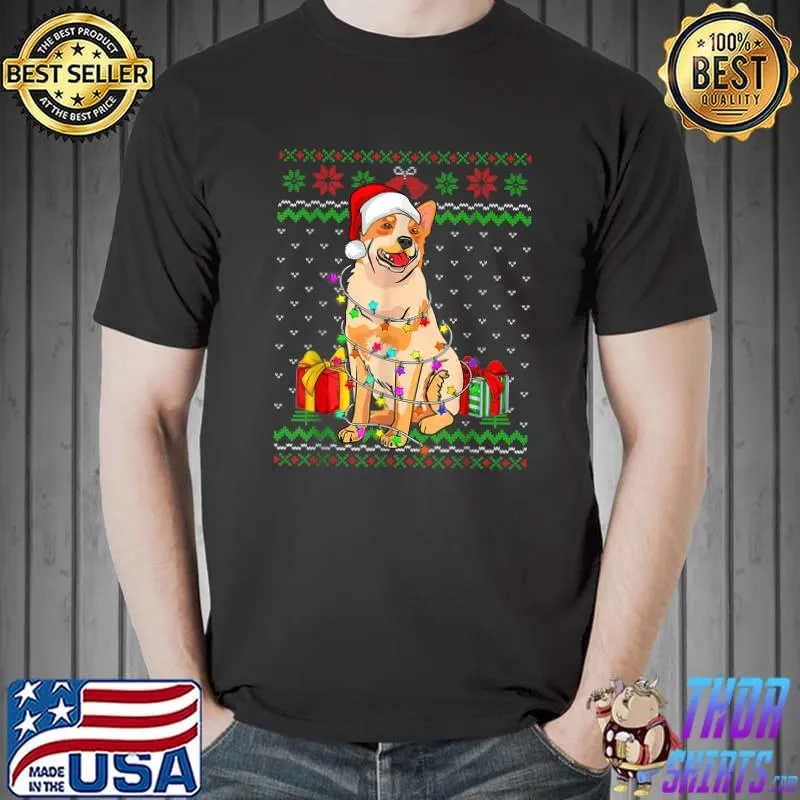 Ugly Sweater Christmas Lights Australian Cattle Dog Lover T-Shirt