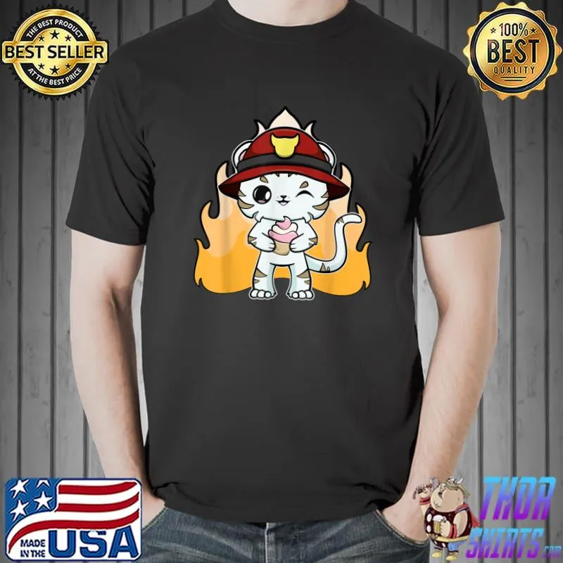 White Tiger Anime Cat Firefighter Fireman T-Shirt