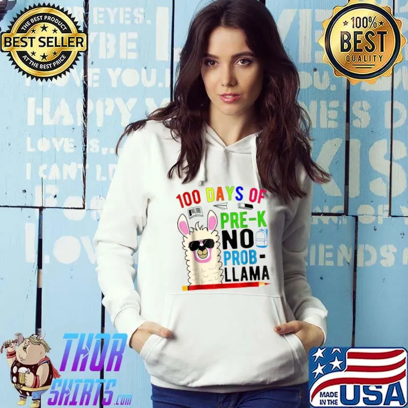 100 Days Of Pre K No Prob Llama Teacher 100th Day Of School Pencil Red T-Shirt Hoodie