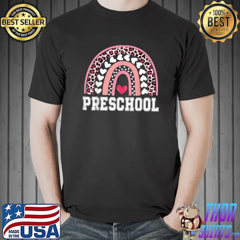 100 Days Of School For Preschool Teacher Rainbow Leopard Hearts T-Shirt