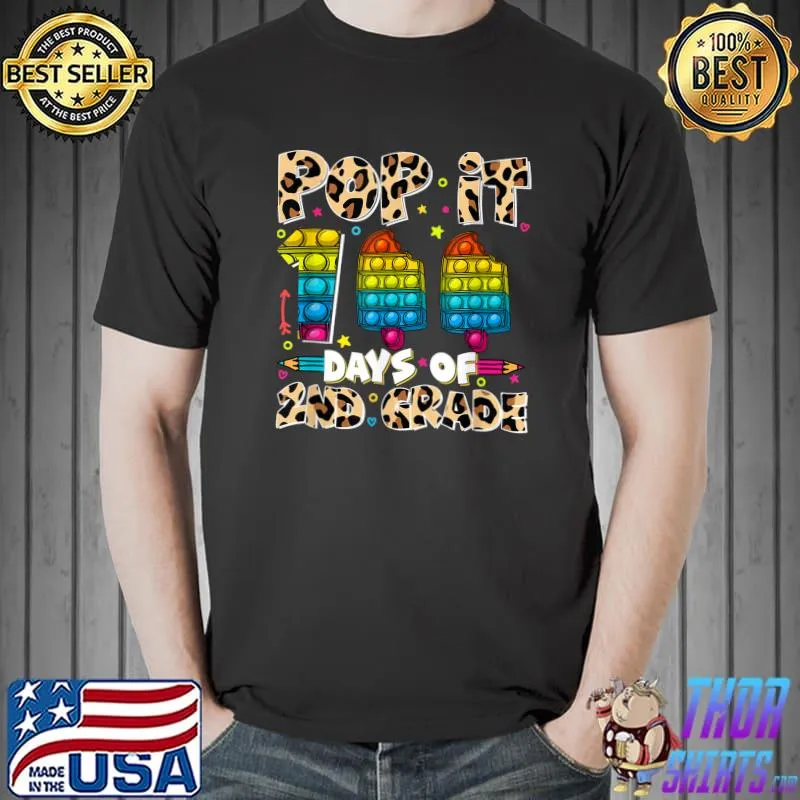 100th Day Of School 2nd Grade Pop It shapes Fidget Toy Pupil Leopard Colors Ice Cream T-Shirt