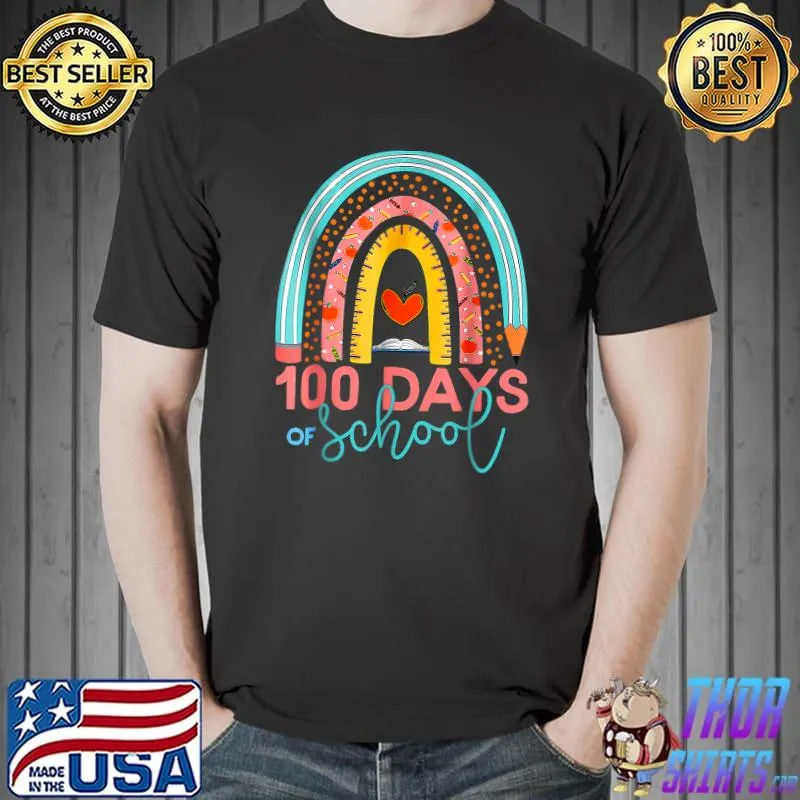 100th Day Of School Teacher 100 Days Smarter Boho Rainbow Ruler Pencil T-Shirt