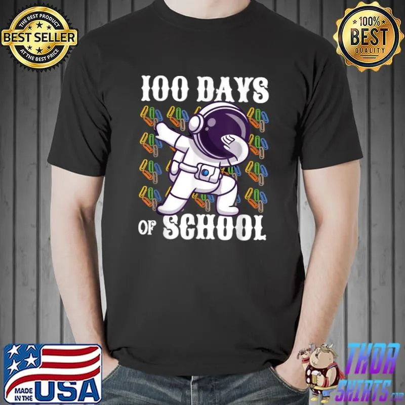 100th Days Of School Astronaut Dabbing Gamer 100 Days Smarter Colors T-Shirt