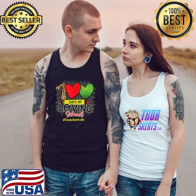 100th Days Of School & Loving It Teacher Life Leopard Heart Red And Green T-Shirt Tank Top