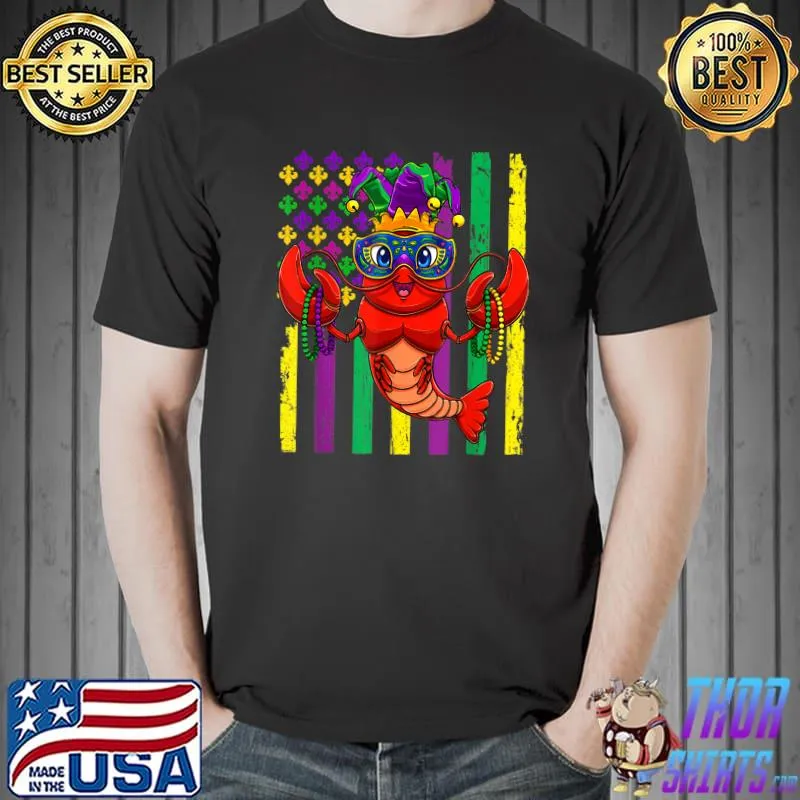 American Flag Crawfish Mardi Gras Carnival T-Shirt