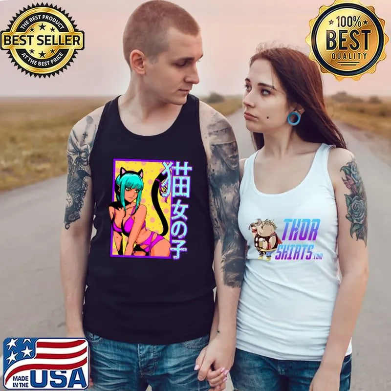 Anime Catgirl Cosplay Cat Nekomimi Nerd Geek Japanese Art T-Shirt Tank Top