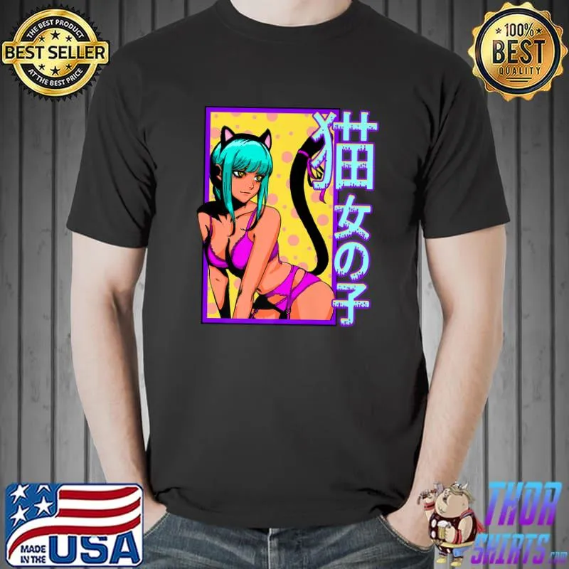 Anime Catgirl Cosplay Cat Nekomimi Nerd Geek Japanese Art T-Shirt