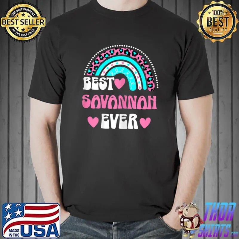 Best Savannah Ever Personal Name Retro Leopard Rainbow T-Shirt