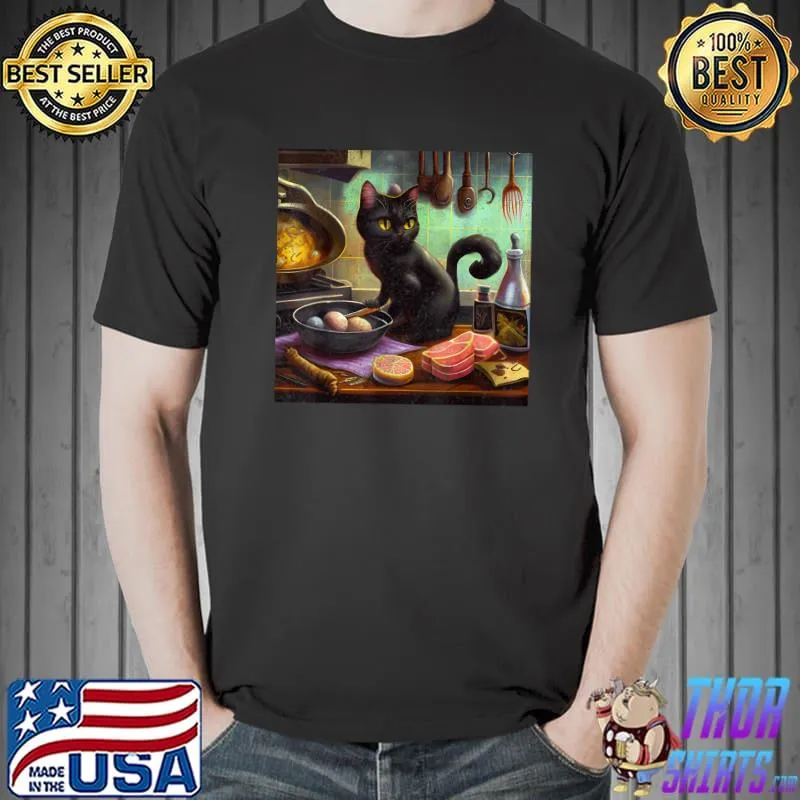 Black Cat Cook Bacon And Eggs T-Shirt