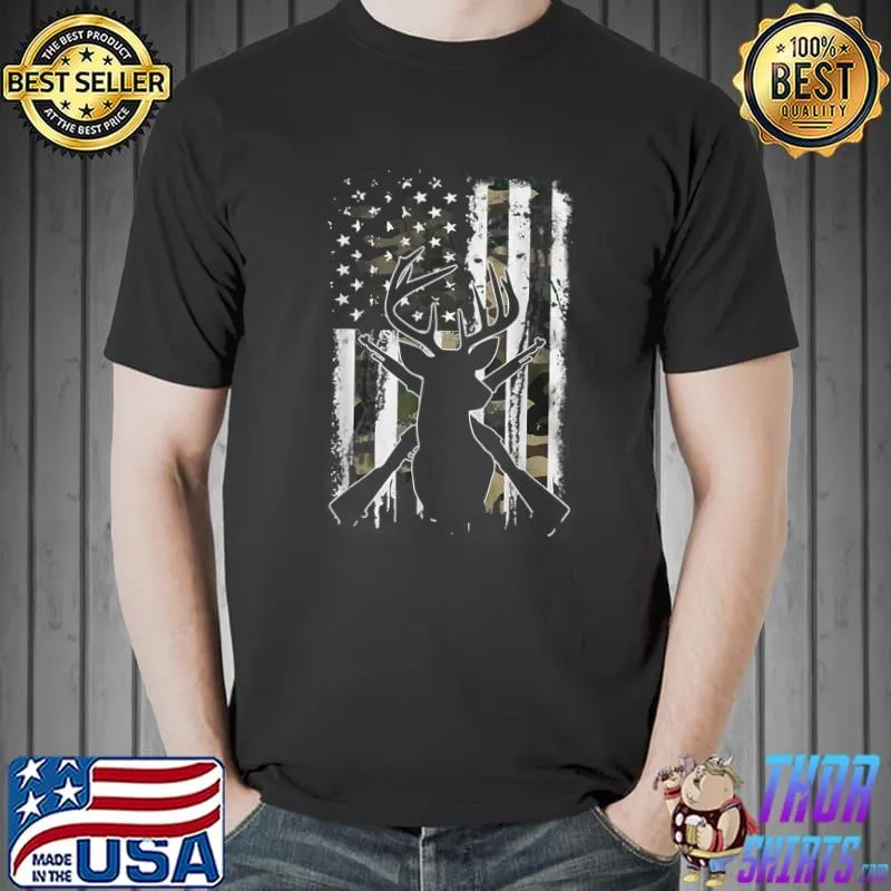 Camo Usa Flag Deer Elk Buck Camoflage Hunting Hunter Dad Gift T-Shirt