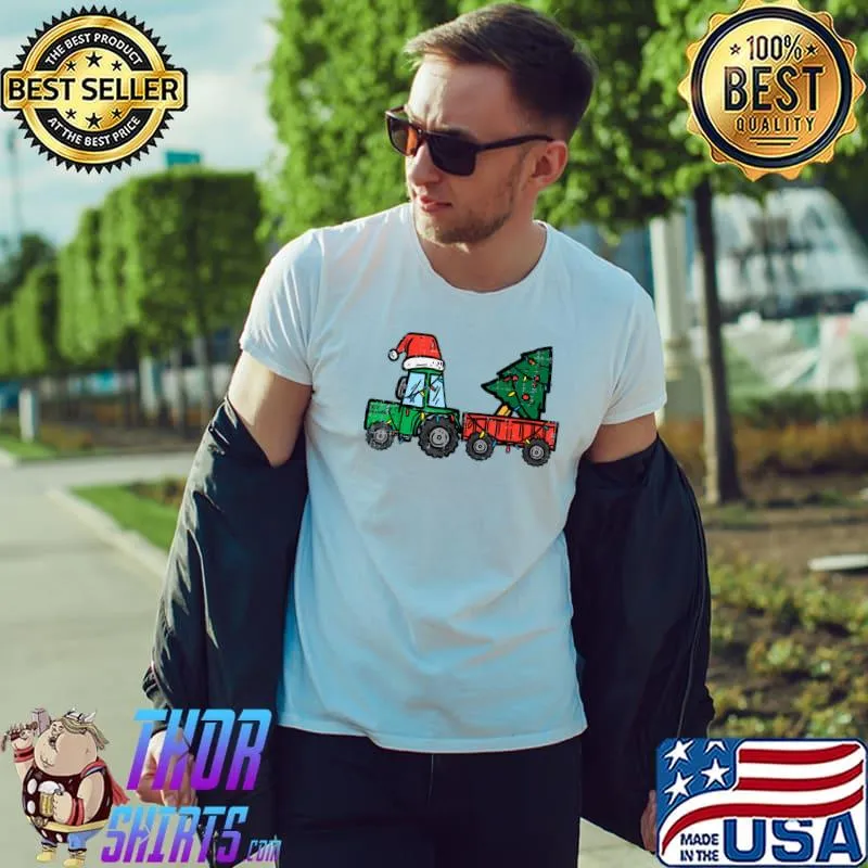 Christmas Tractor Lights Santa Hat Xmas Tree Farm Truck Toddler T-Shirt