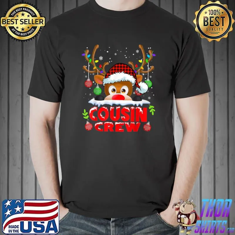 Cousin Crew Christmas Reindeer Buffalo Red Pajamas Family T-Shirt