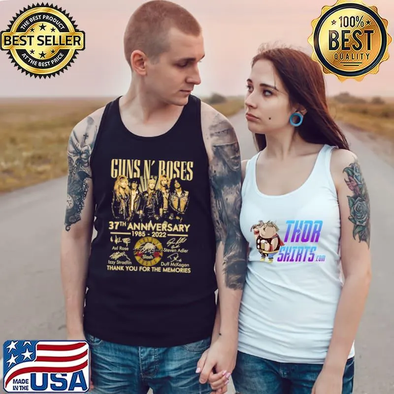 Guns n roses 37th anniversary thank you for the memories slash axl roses steven adler signature s Tank Top