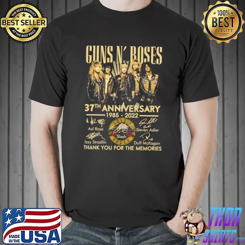 Guns n roses 37th anniversary thank you for the memories slash axl roses steven adler signature shirt