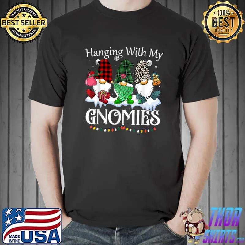 Hanging With My Gnomies Lights Plaid And Leopard Garden Gnome T-Shirt