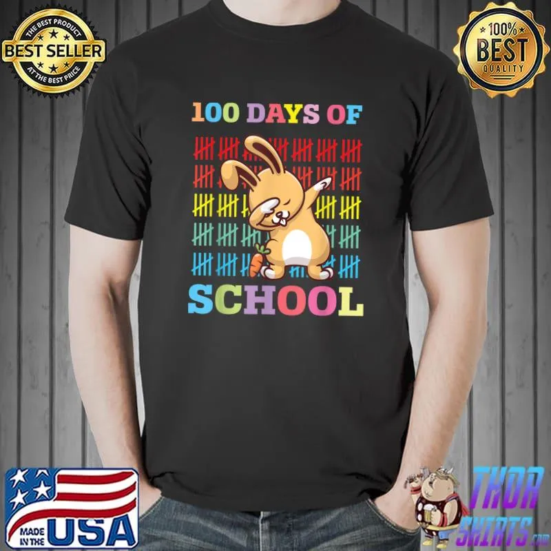 Happy 100 Days Of School Dabbing Rabbit Lovers Colors T-Shirt