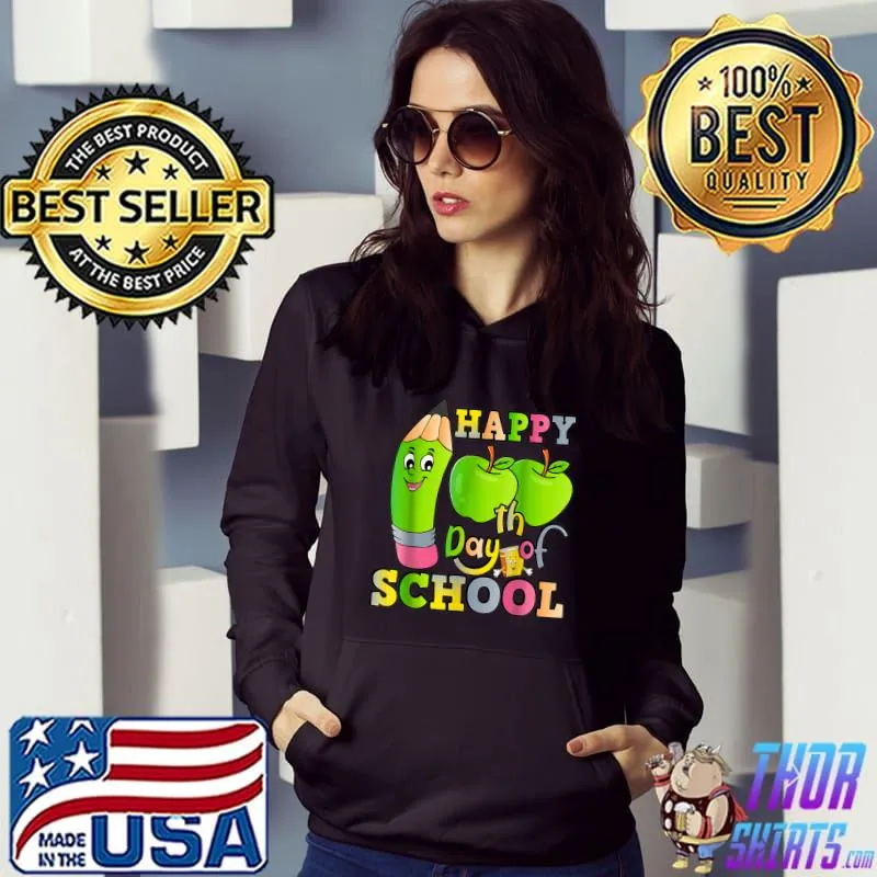 Happy 100th Day Of School Apple Green 100 Days Of School Teacher T-Shirt Hoodie