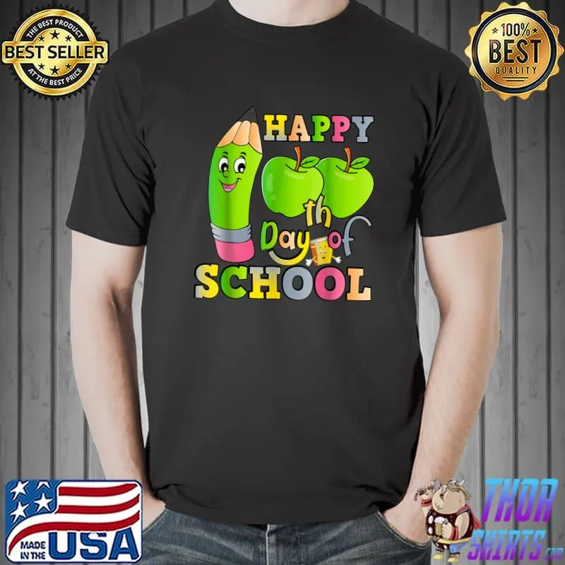 Happy 100th Day Of School Apple Green 100 Days Of School Teacher T-Shirt