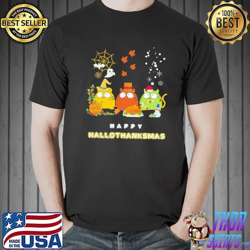Happy Hallowthanksmas three cats Shirt
