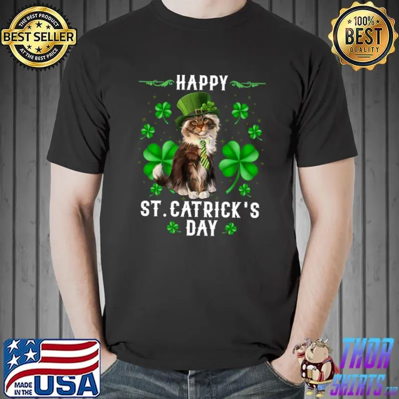 Happy St Catrick's Day Cat St Patricks Day Shamrocks T-Shirt