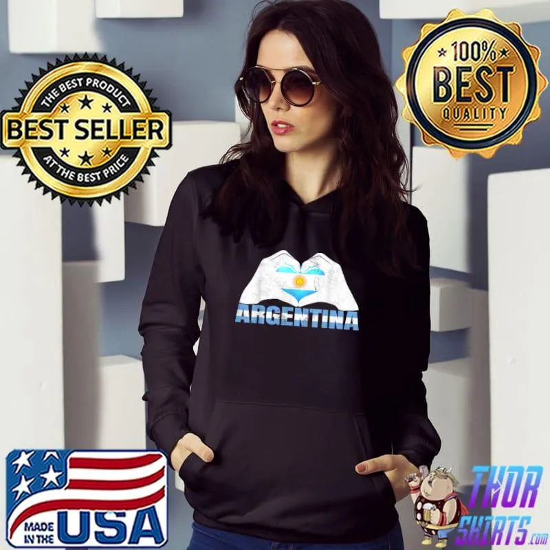 I Love Argentina Hand Heart Argentine Flag Champions T-Shirt Hoodie
