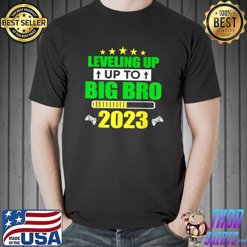 Leveling Up To Big Brother Est 2023 Loading Big Bro Gamer Stars T-Shirt