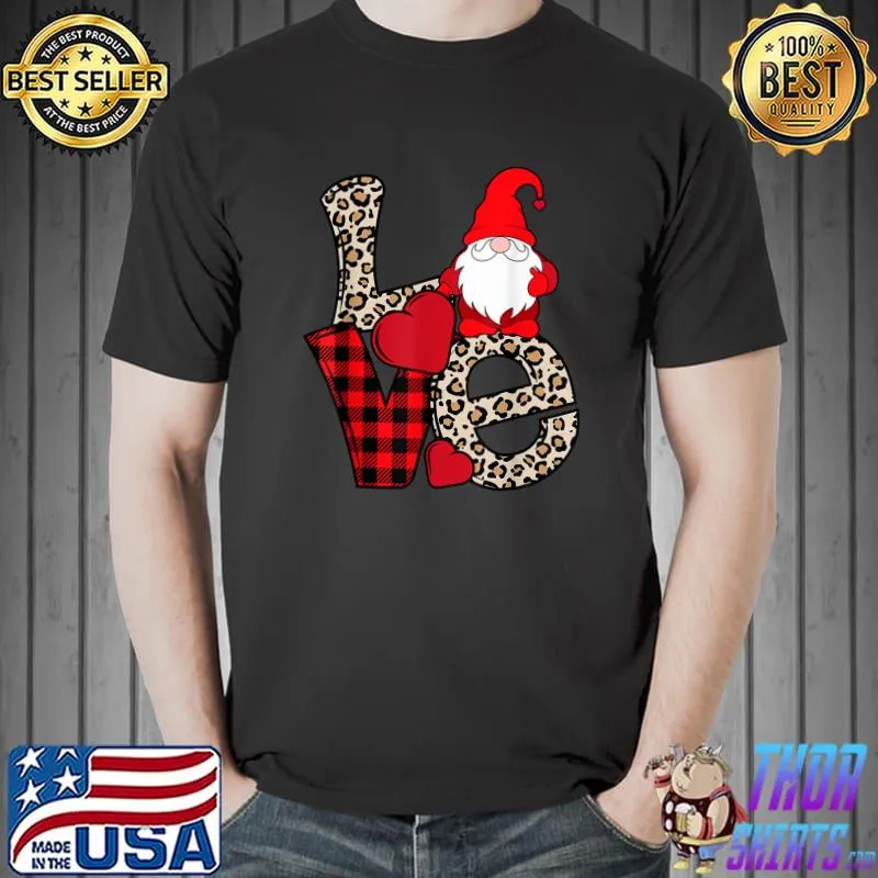 Love Gnome Valentines Day Love Valentine Gnomes Heart Leopard T-Shirt
