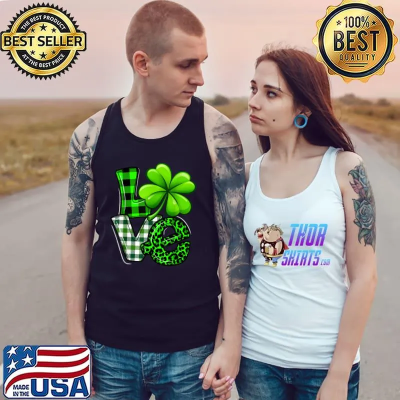 Love St Patricks Day Matching Family Shamrock Green Plaid Leopard T-Shirt Tank Top