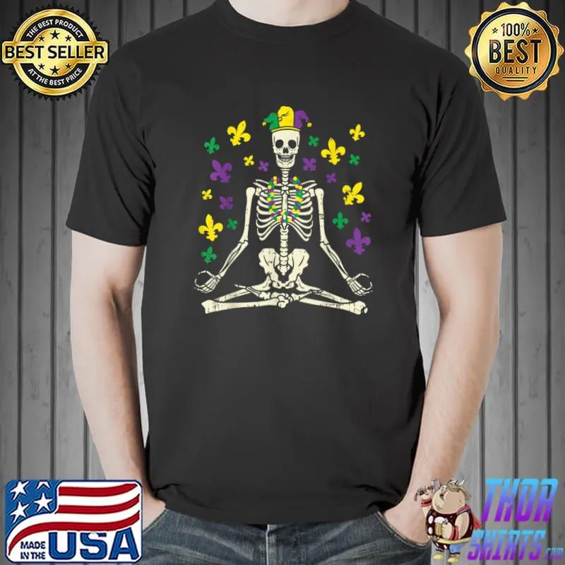 Meditating Yoga Skeleton Jester Cute Mardi Gras Zen Buddhism T-Shirt