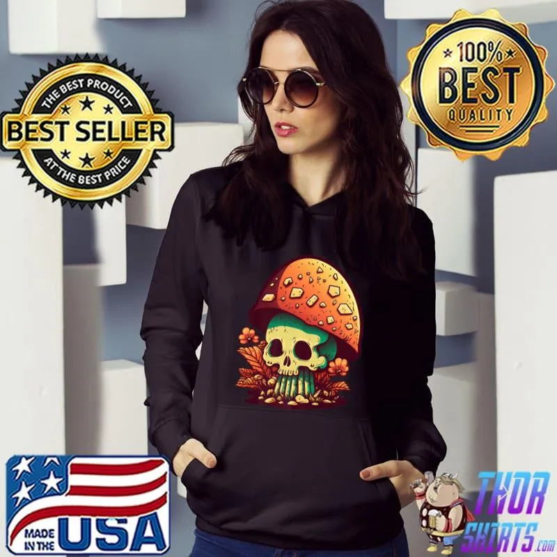 Mushroom Clothing Mushroom Collector Skull Graphic Gift Retro T-Shirt Hoodie