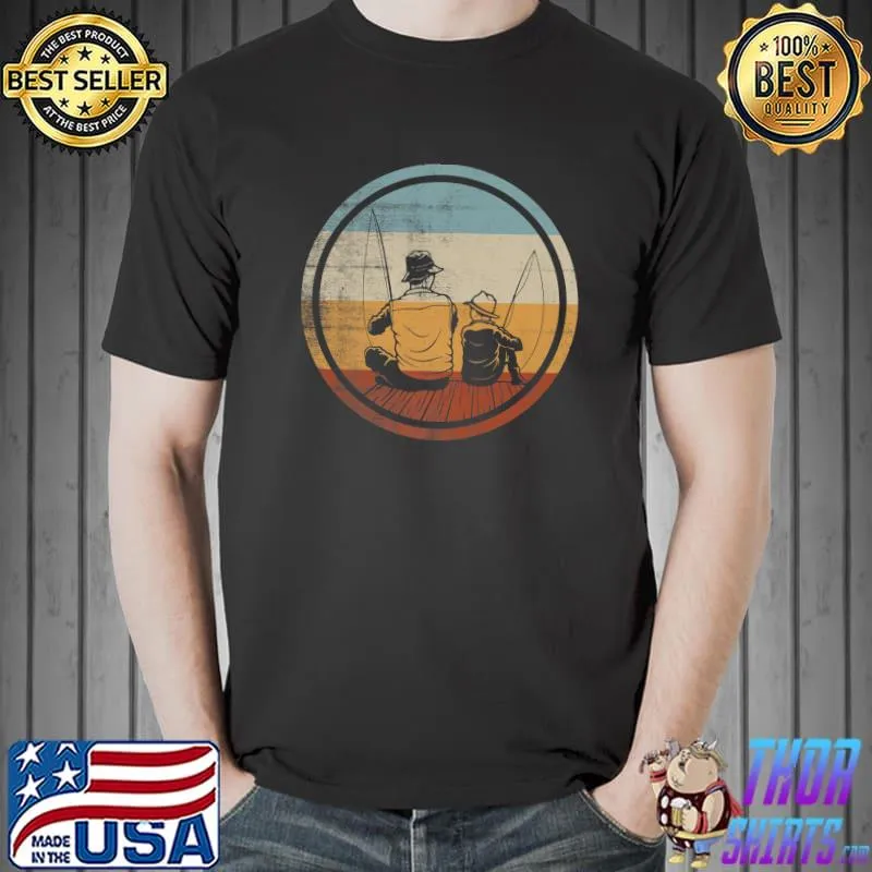 Retro Design Dad And Son Fishing T-Shirt