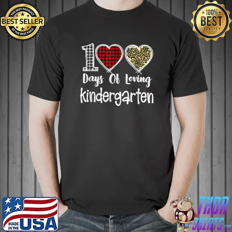 Retro Loving 100 Days Of School Kindergarten Teacher Leopard Plaid Red T-Shirt