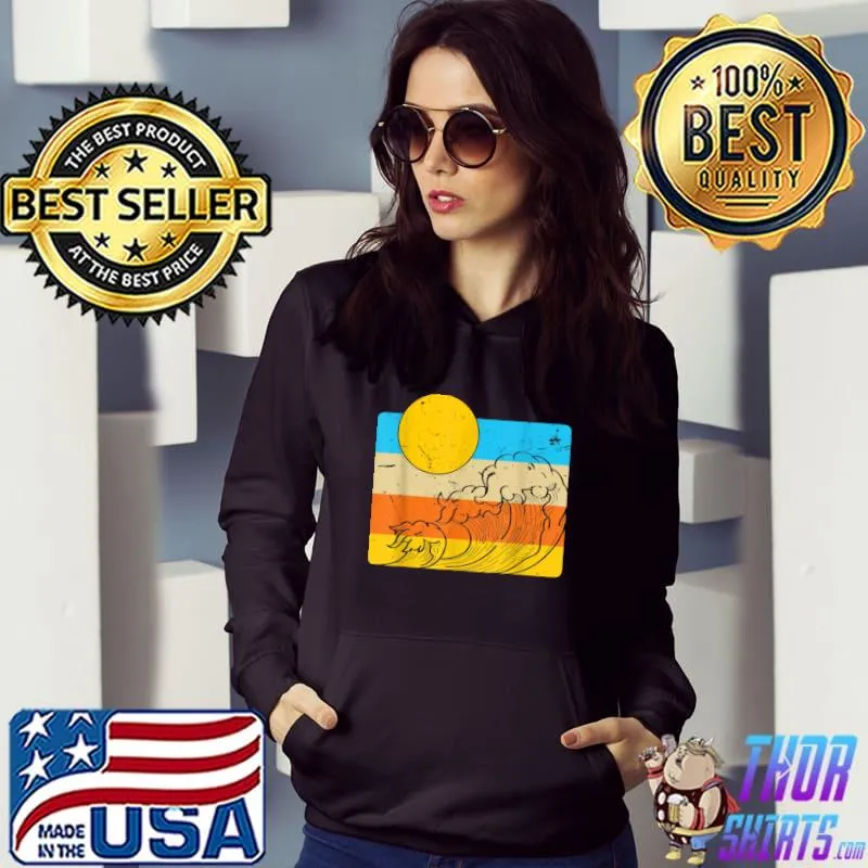 Retro Sun Wave Surfboard Ocean Surfing Surfer T-Shirt Hoodie