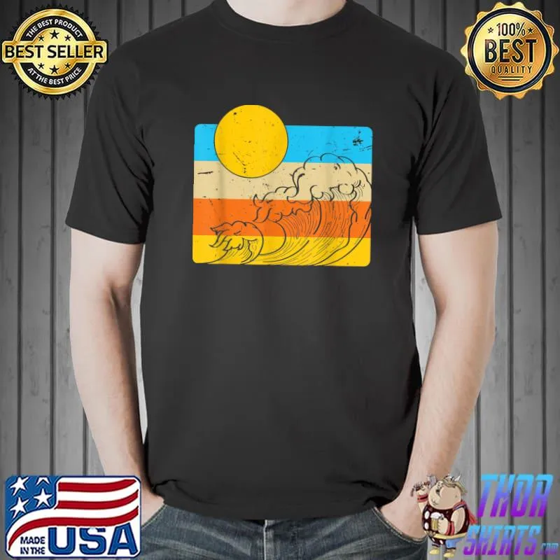 Retro Sun Wave Surfboard Ocean Surfing Surfer T-Shirt