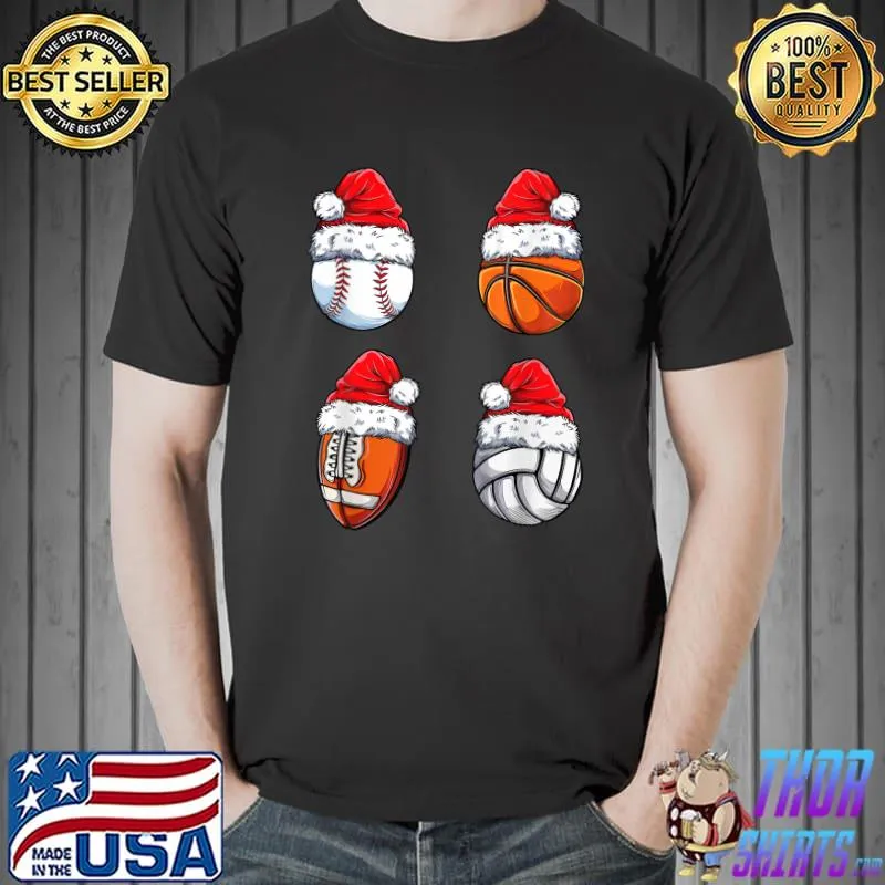 Santa ball sports with christmas hat sport player T-Shirt