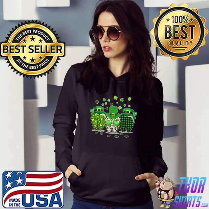 St Patrick's Day 2021 Cute Plaid Leopard Shamrocks Tooth Dental Assistant Gift T-Shirt Hoodie