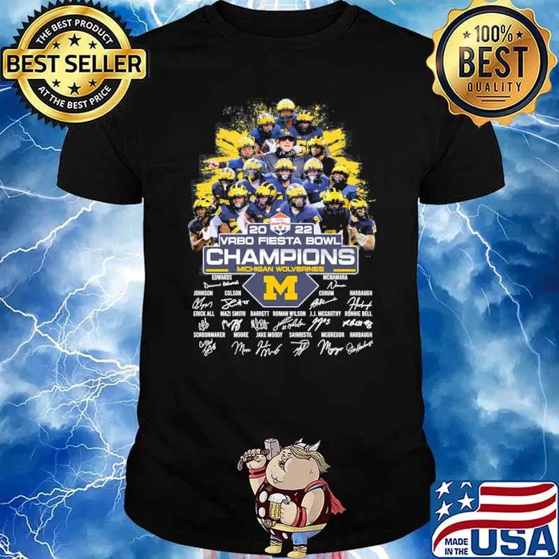 2022 VRBO Fiesta bowl champions Michigan Wolverines signatures shirt